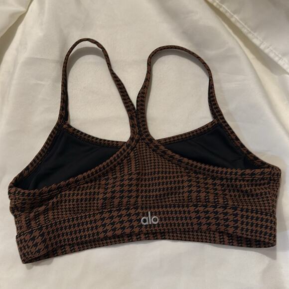 Alo Jacquard Glenplaid Gratitude Bra - Cinnamon Brown/Black size small - Picture 4 of 6